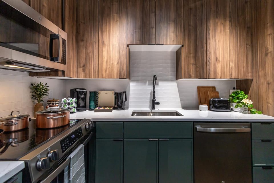 Kitchen or kitchenette, stove