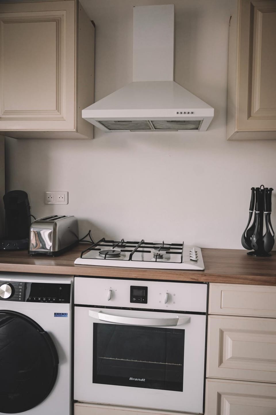 Kitchen or kitchenette, stove, toaster