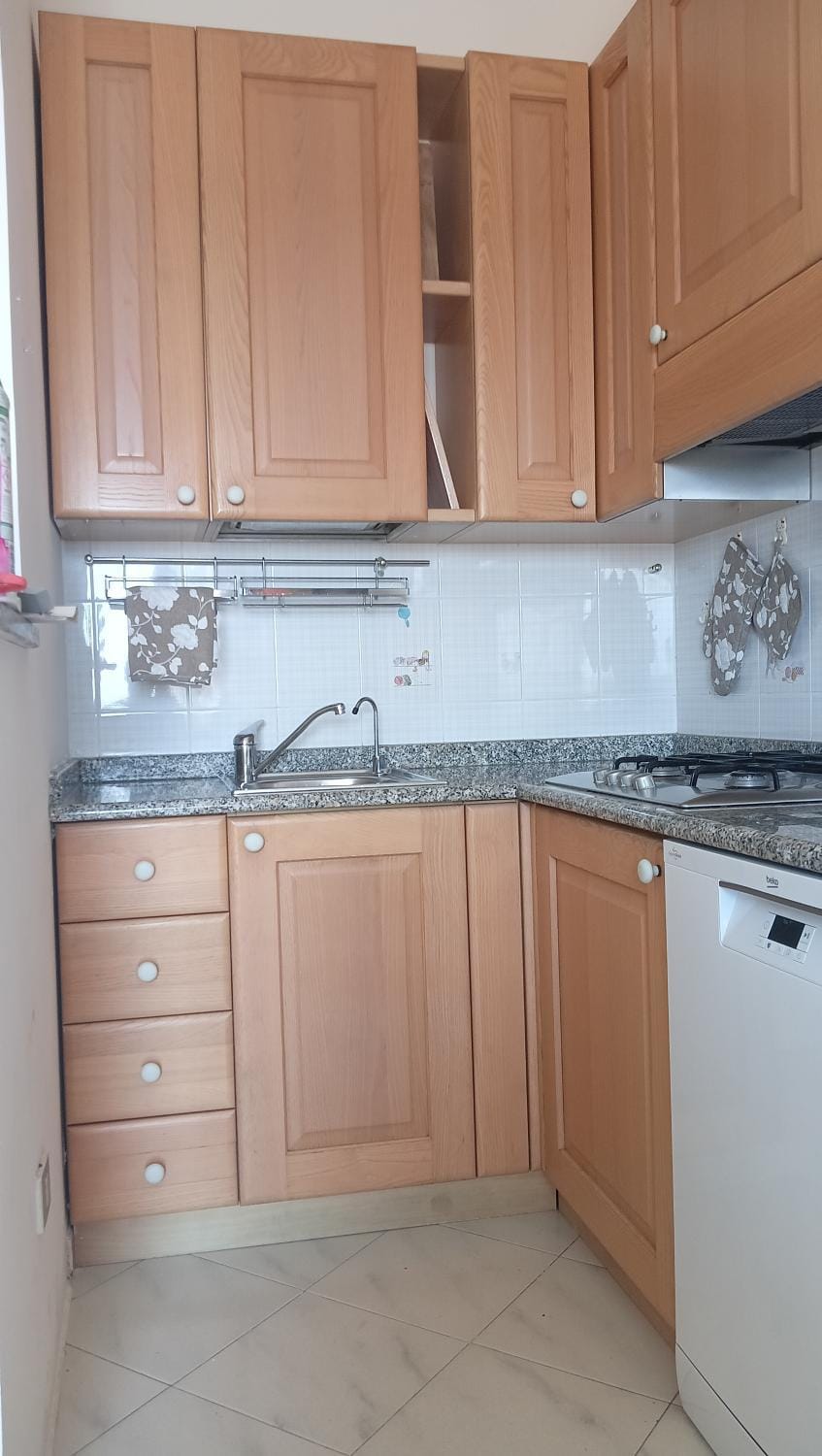 Kitchen or kitchenette, dishwasher, stove