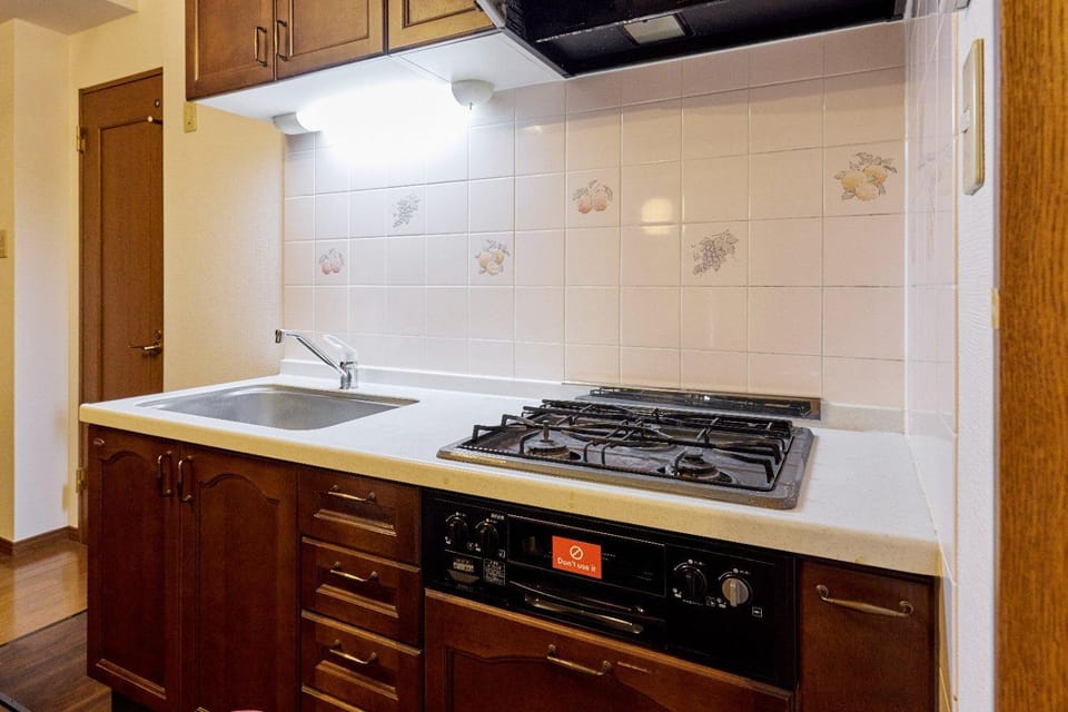 Kitchen or kitchenette, stove