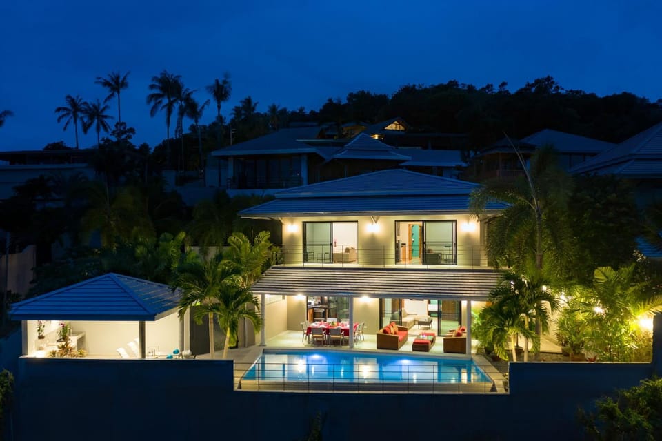 Property building, Night, Pool view, Swimming pool
