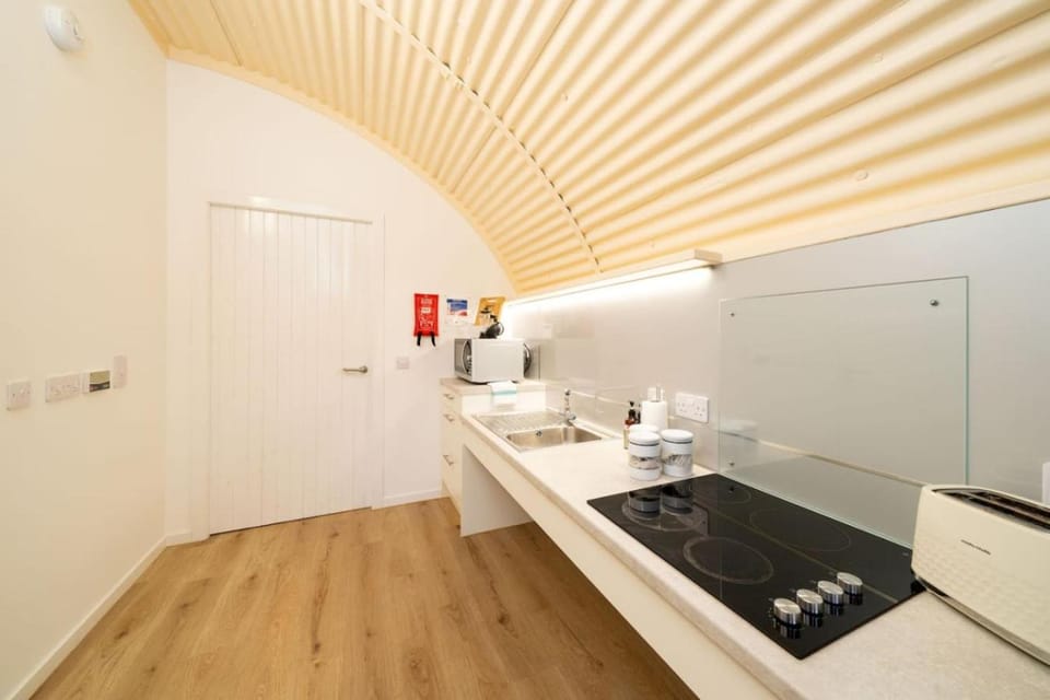 Kitchen or kitchenette, stove