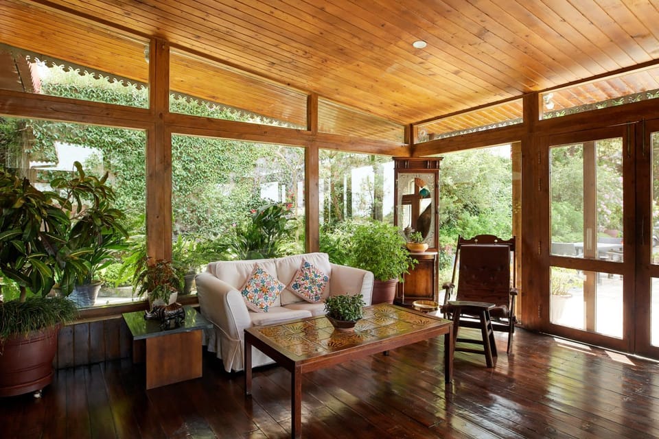 Living room, Seating area, Garden view