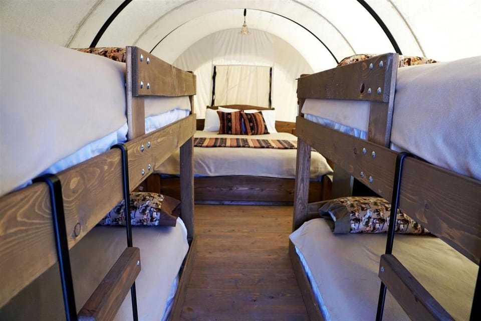 Oklahoma Glamping in this Wonderful Covered Wagon for Family Vacations near Oklahoma City House in Norman