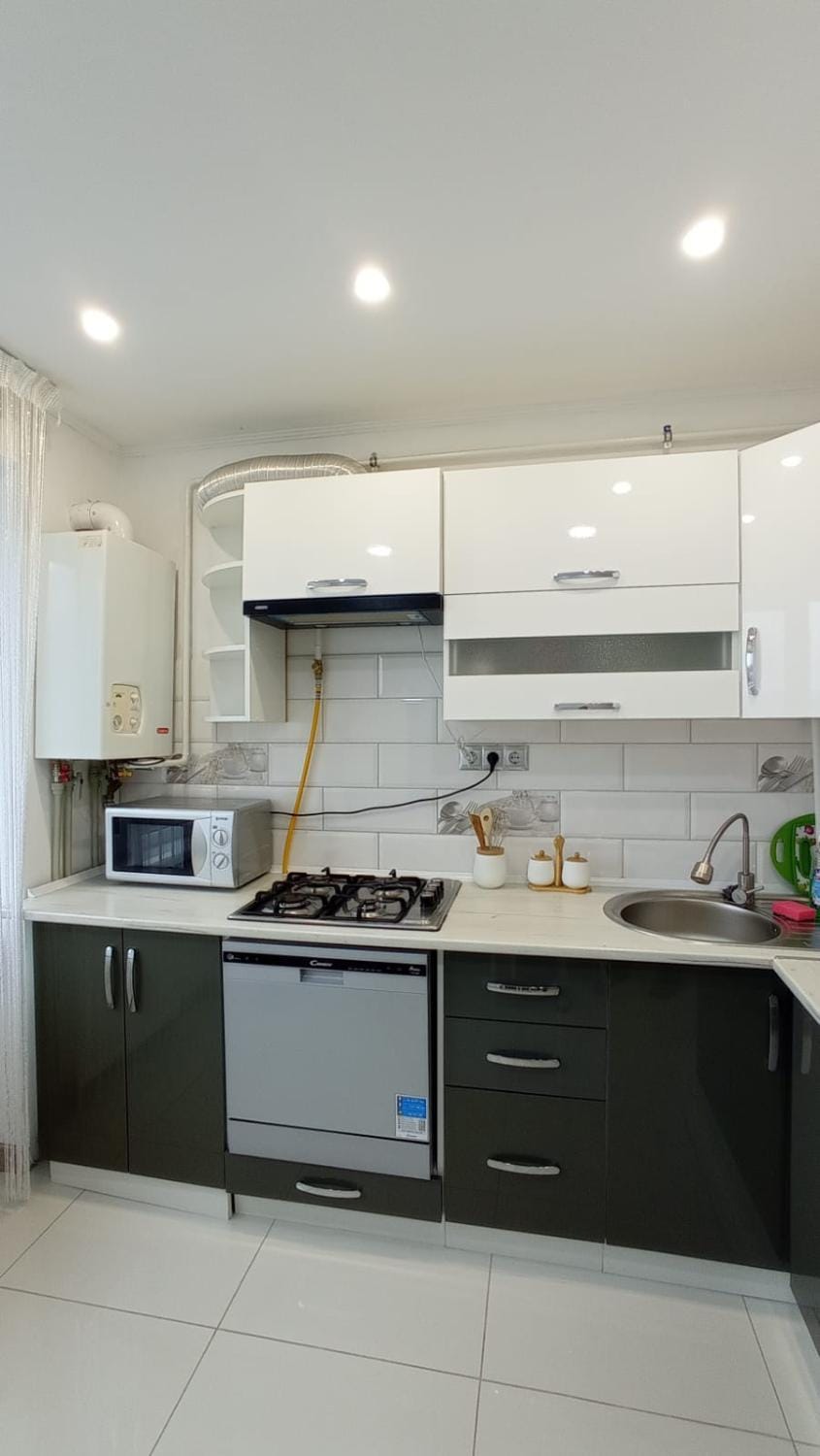 Kitchen or kitchenette, dishwasher, microwave