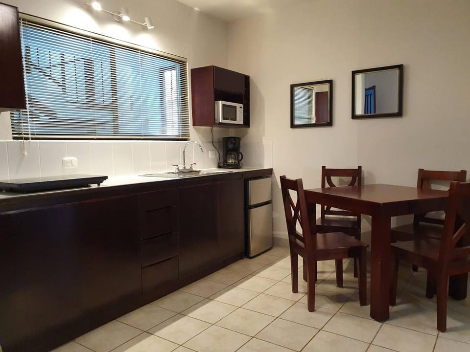 Dining area, microwave, oven, kitchen