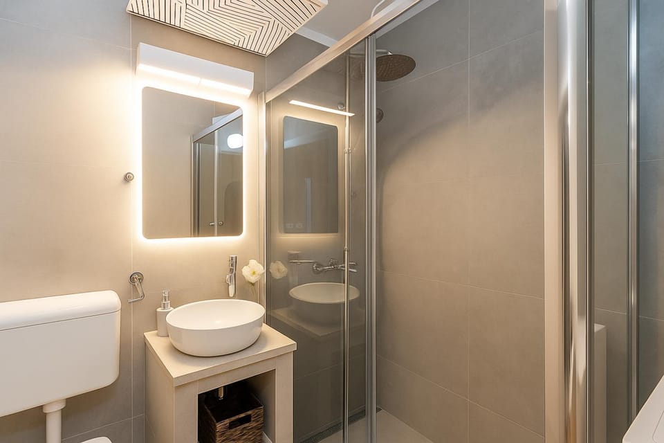 Toilet, bidet, towels, washing machine