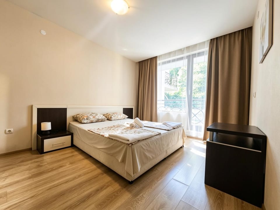 Bed, Photo of the whole room, Bedroom, towels, wardrobe