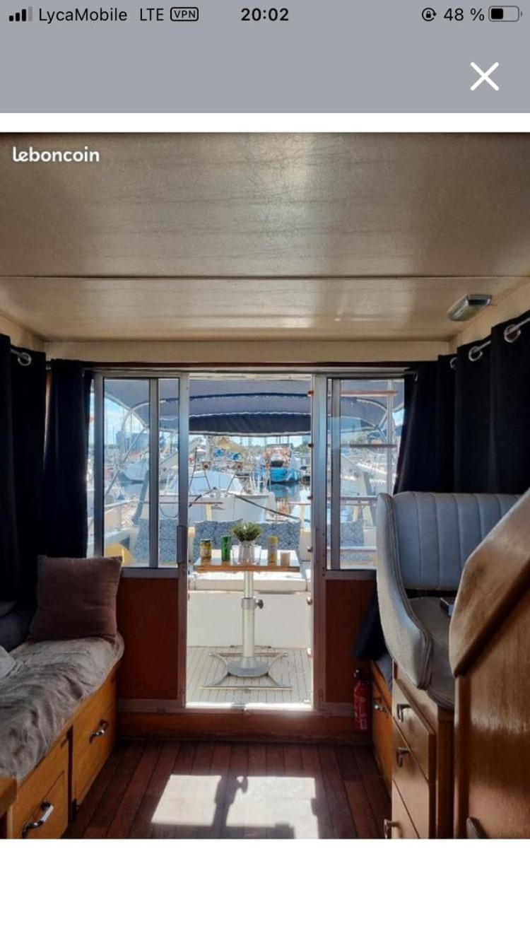 Unusual night on a small yacht Docked boat in Le Havre