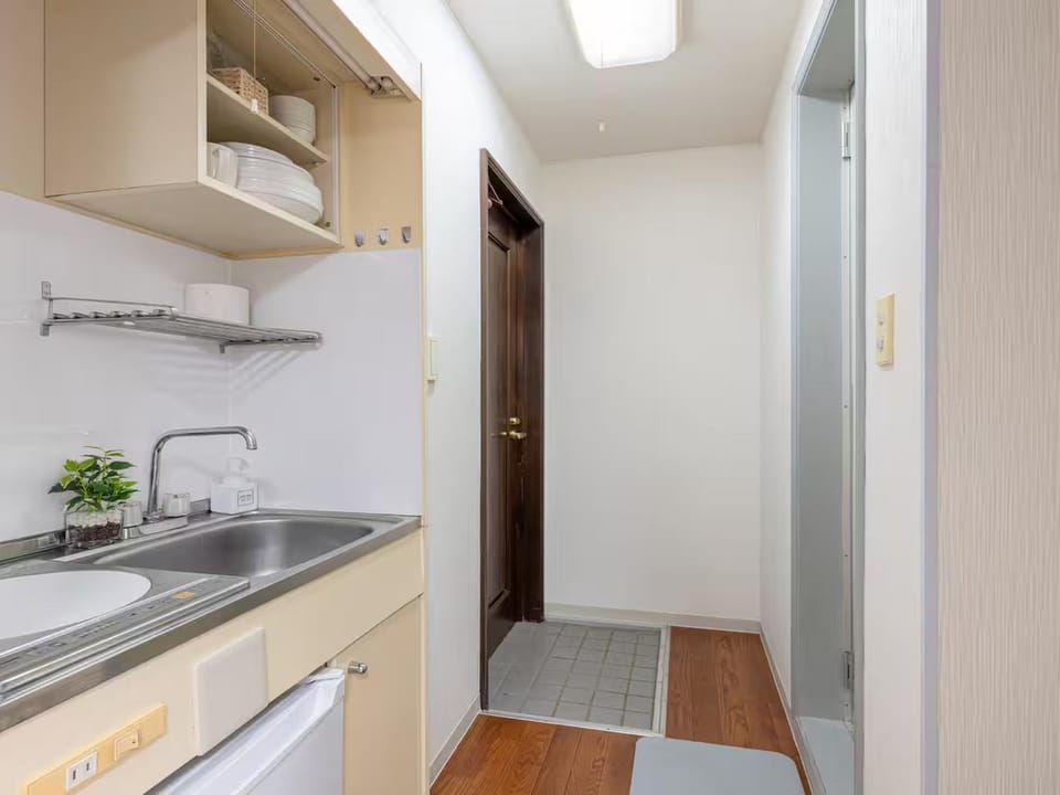 Kitchen or kitchenette, stove