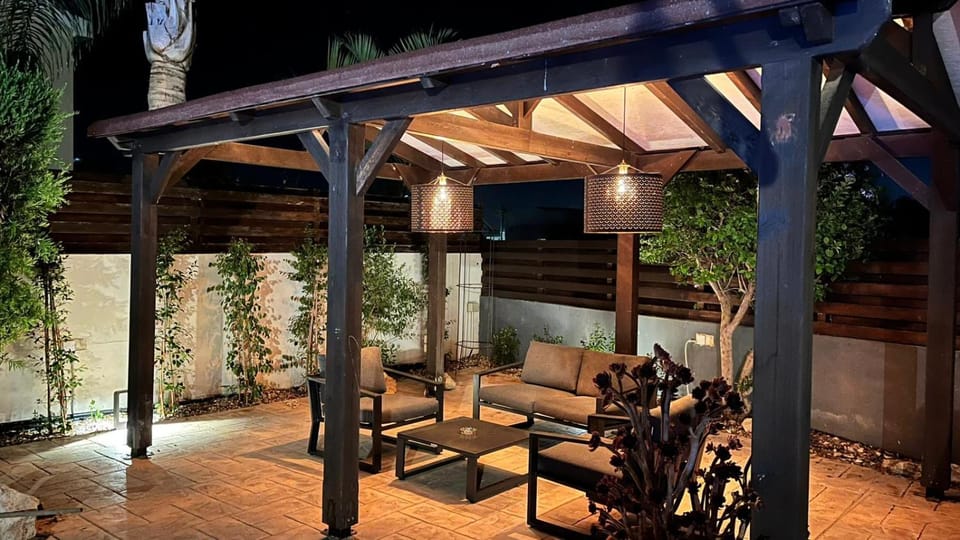 Patio, Night, Seating area