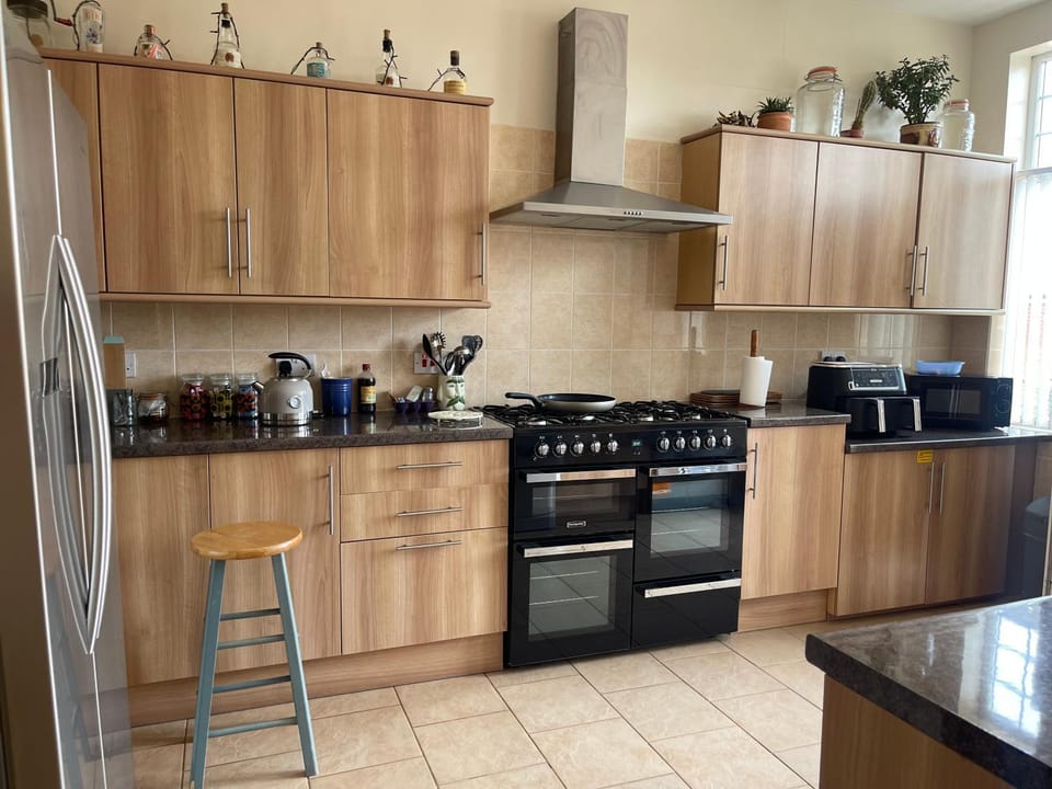 Kitchen or kitchenette, dishwasher, stove, toaster