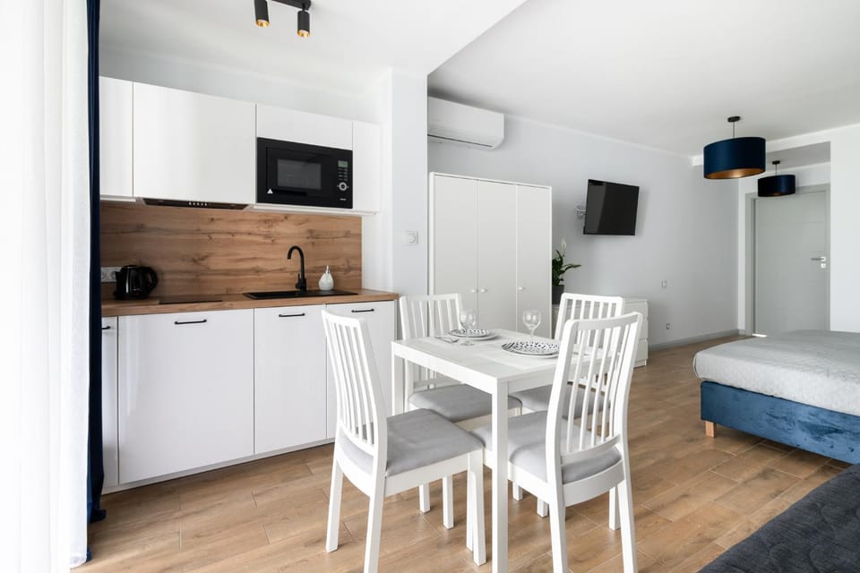 Bed, TV and multimedia, Kitchen or kitchenette, Photo of the whole room, Seating area, Dining area, Bedroom, dishwasher, oven, air conditioner