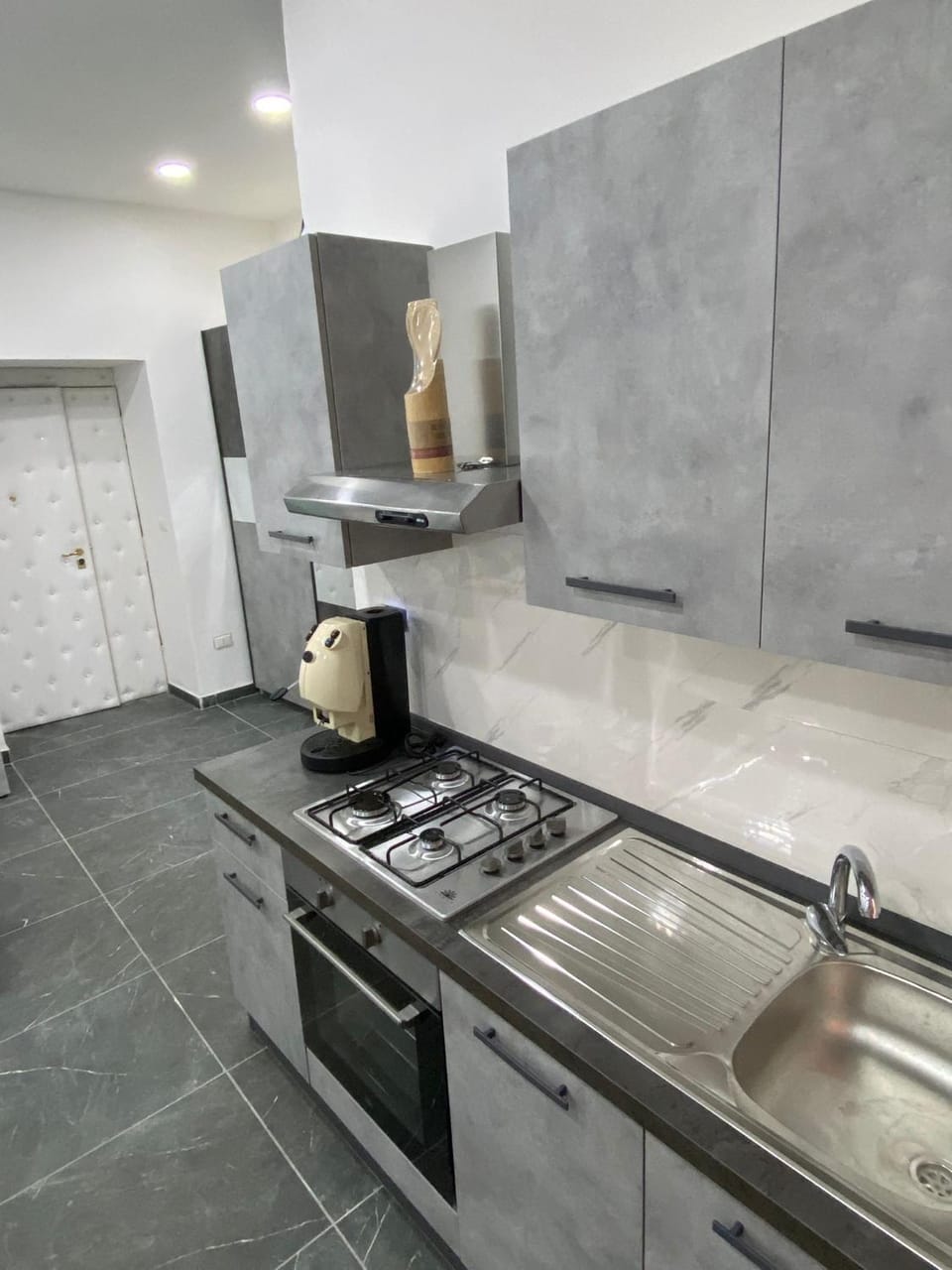 Kitchen or kitchenette, stove