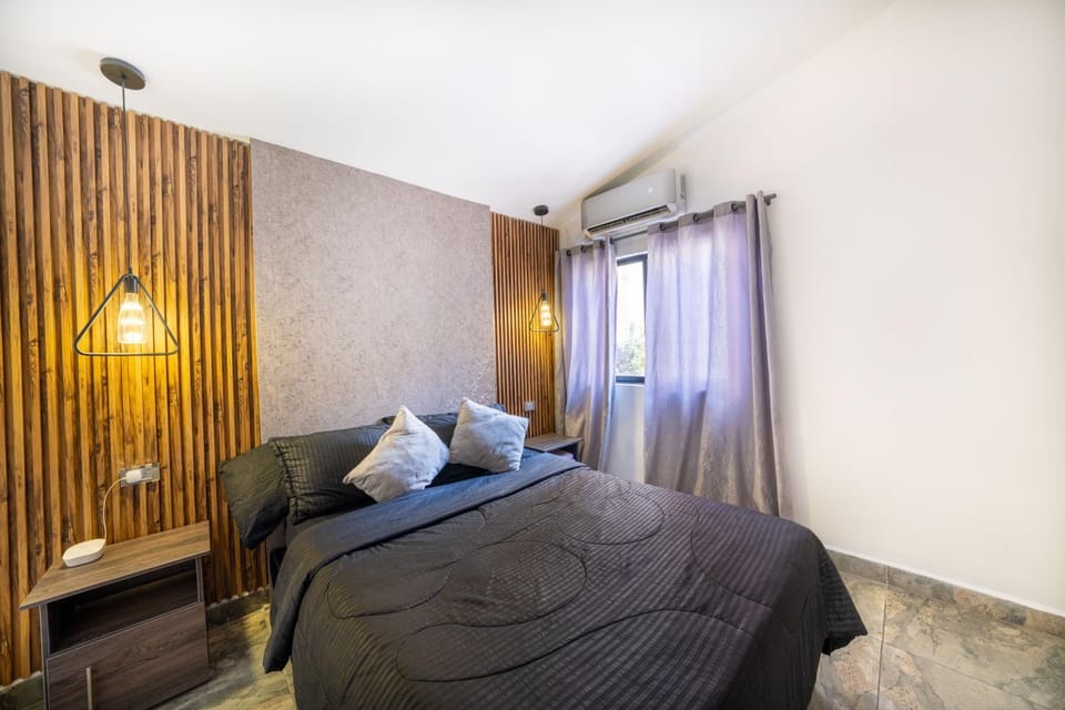 Bed, Photo of the whole room, Bedroom, towels, air conditioner