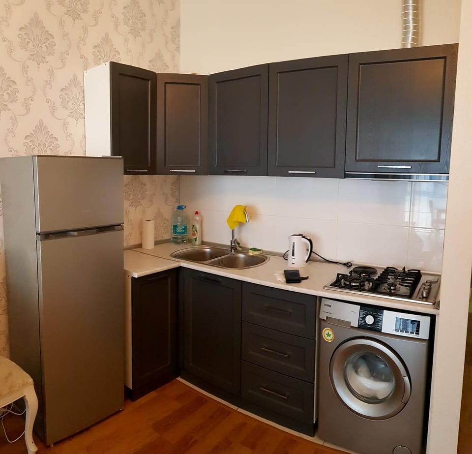 Kitchen or kitchenette, oven, stove, washing machine