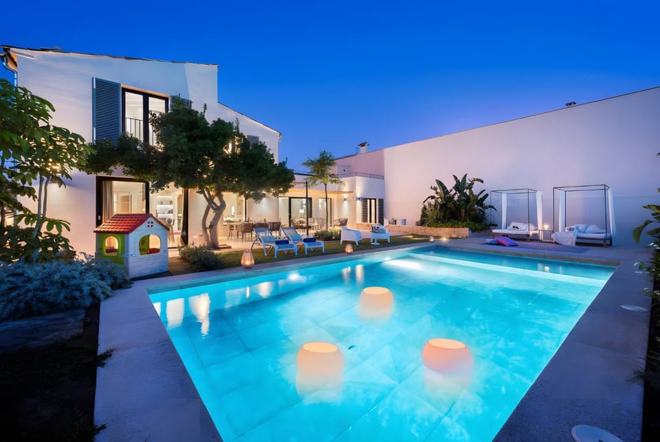 Property building, Living room, Swimming pool