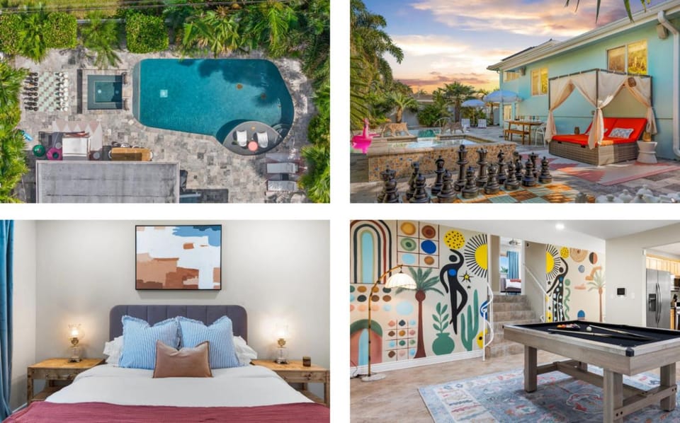 Bed, Living room, Photo of the whole room, Bedroom, Pool view