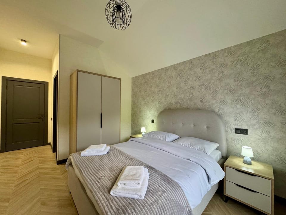 Bed, Photo of the whole room, Bedroom, towels, wardrobe
