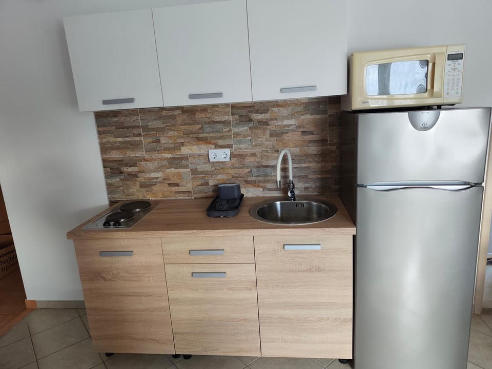 Kitchen or kitchenette, minibar, stove