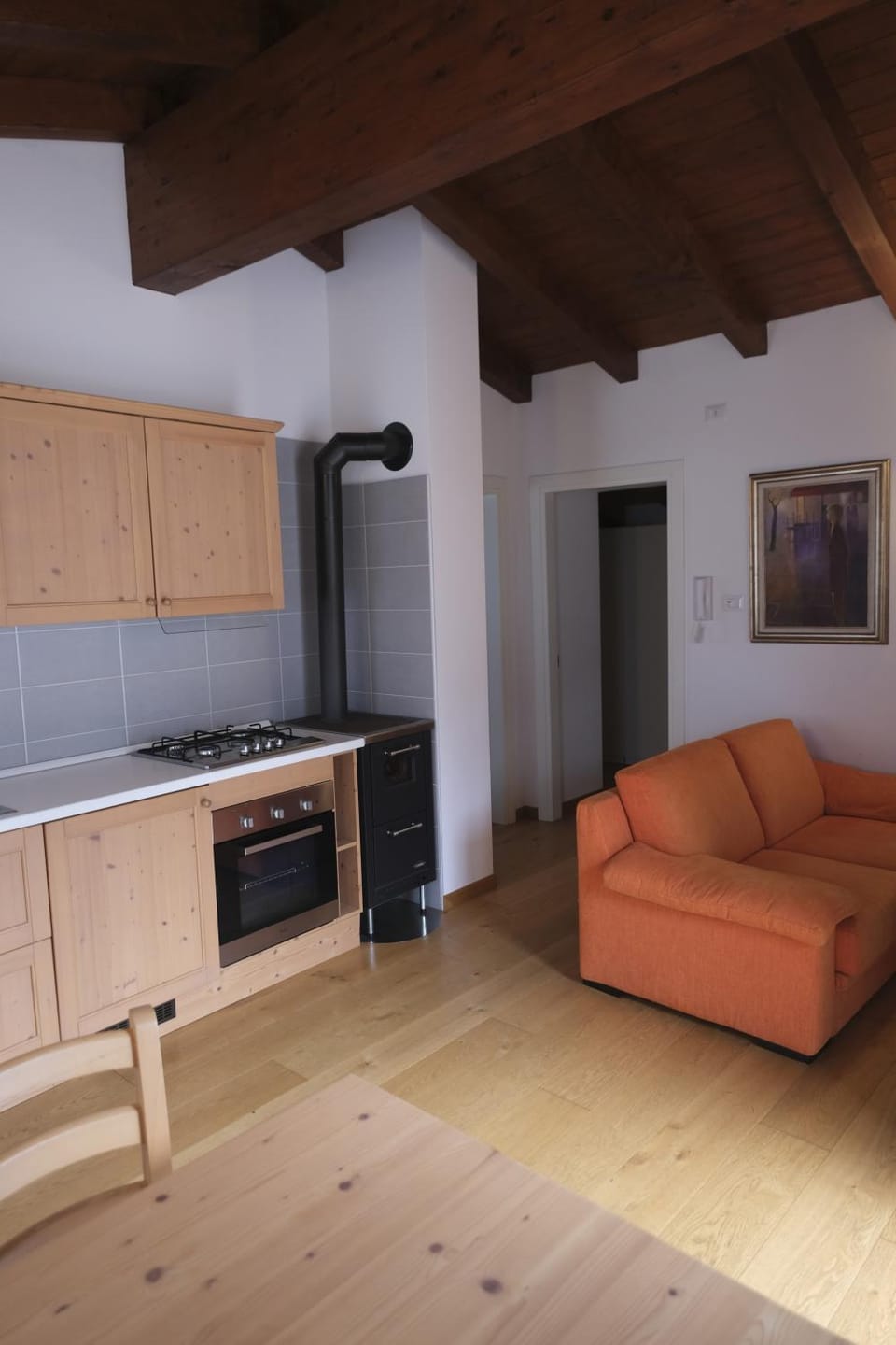 Kitchen or kitchenette, Living room, oven, stove