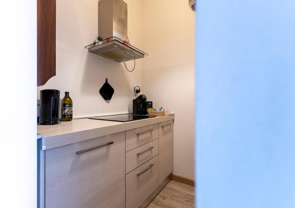 Kitchen or kitchenette, stove
