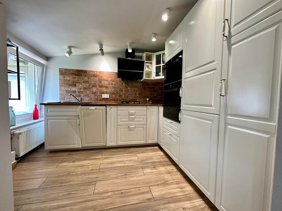 Kitchen or kitchenette, microwave