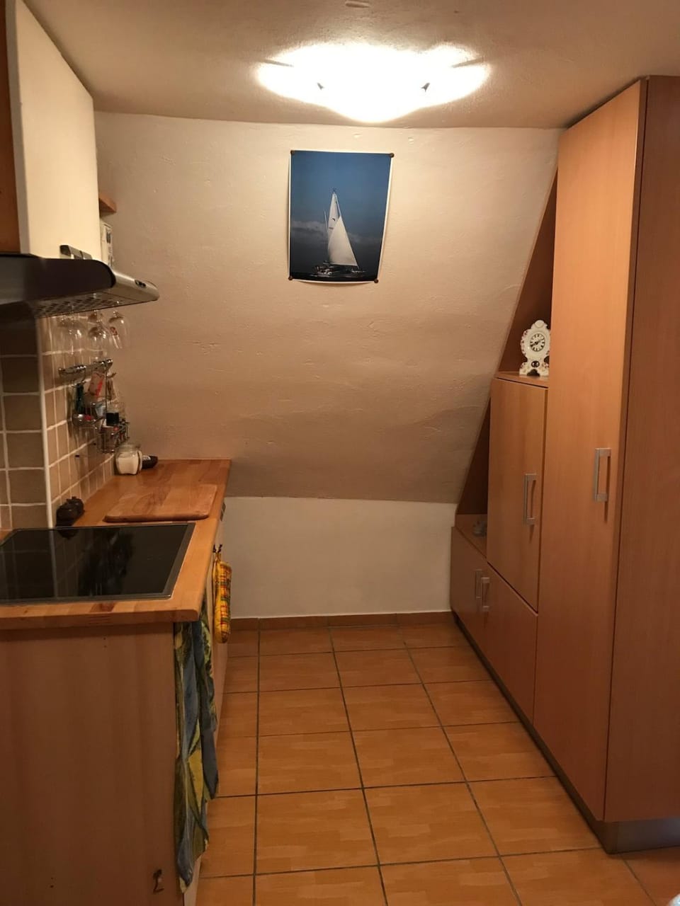 Kitchen or kitchenette, stove