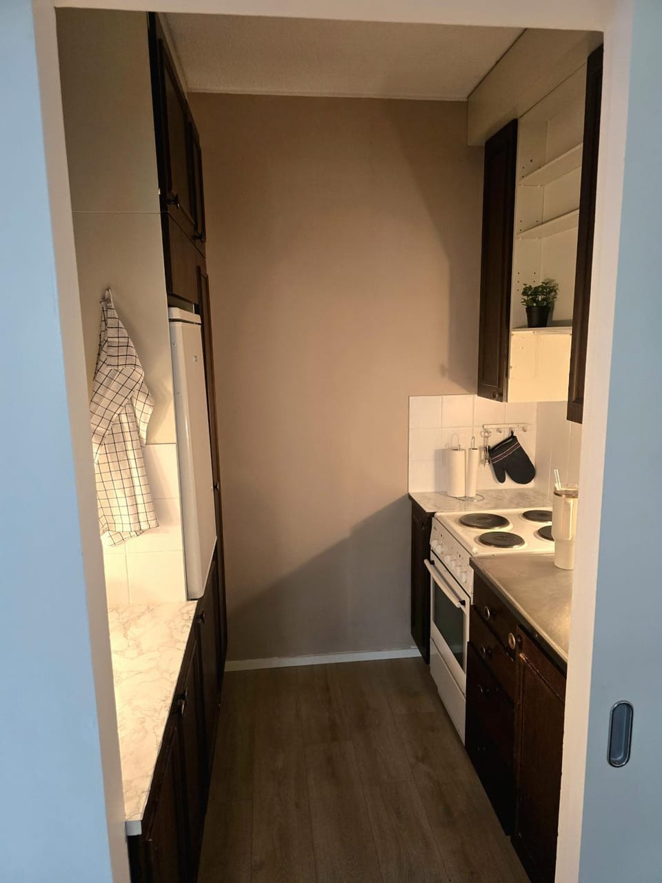 Kitchen or kitchenette, oven