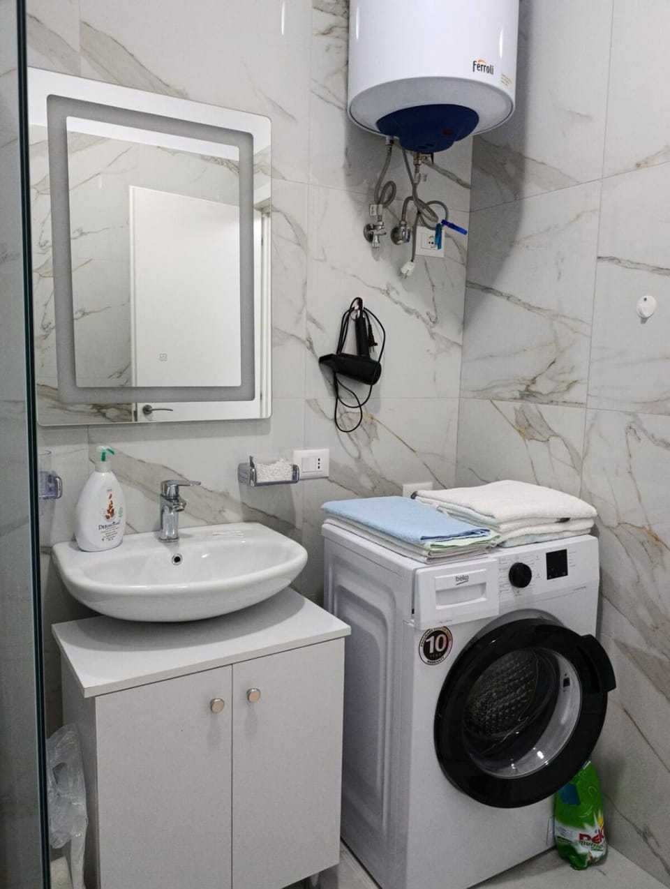 Bathroom, washing machine, dryer