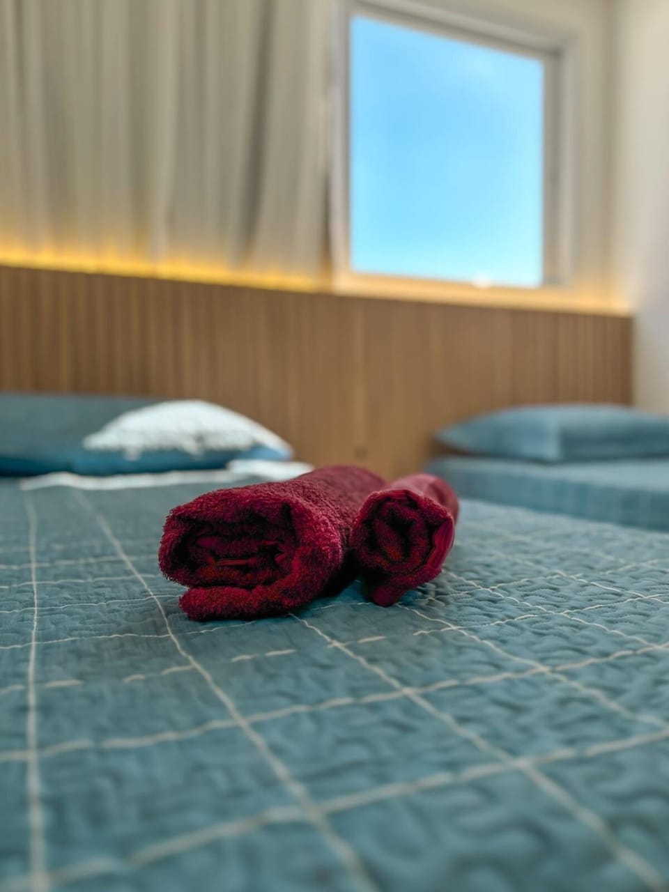 Photo of the whole room, Bedroom, towels