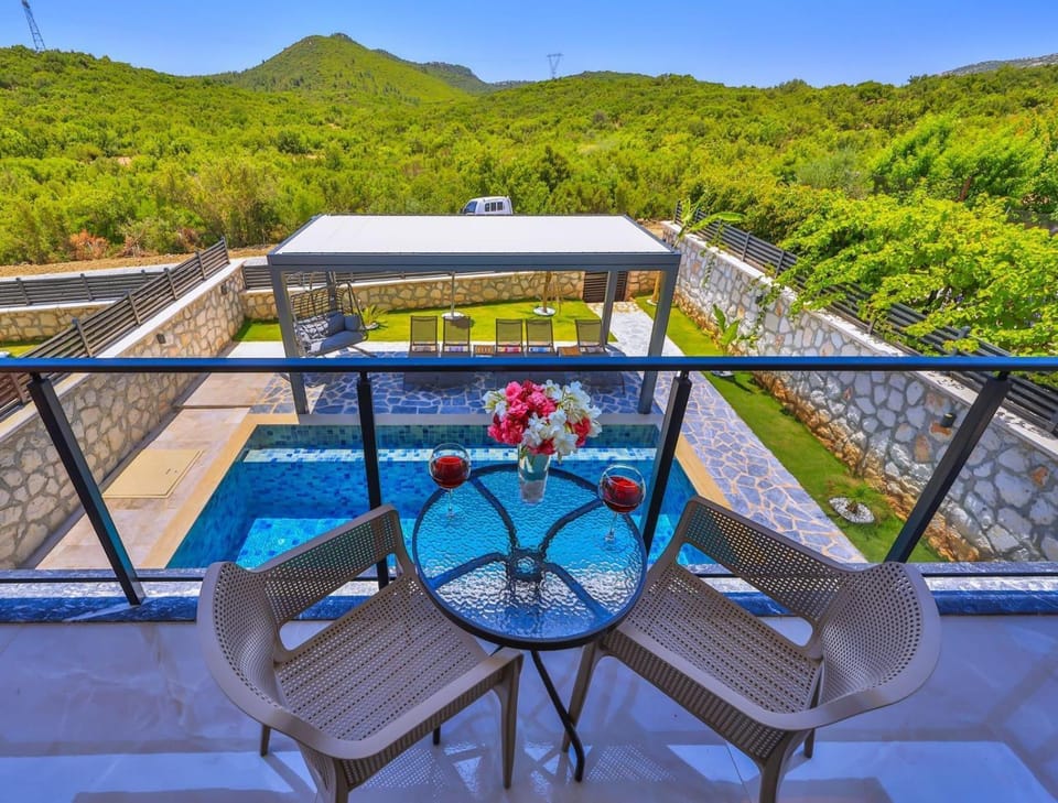 Patio, Spring, Day, Natural landscape, View (from property/room), Balcony/Terrace, Balcony/Terrace, Mountain view, Pool view, Swimming pool