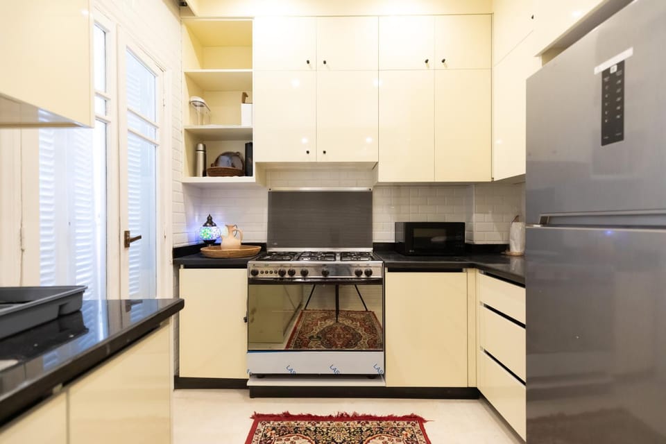 Kitchen or kitchenette, stove