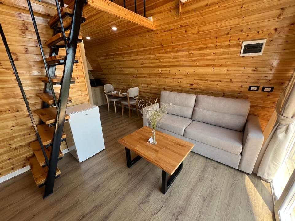 Kitchen or kitchenette, Living room, Seating area, Dining area