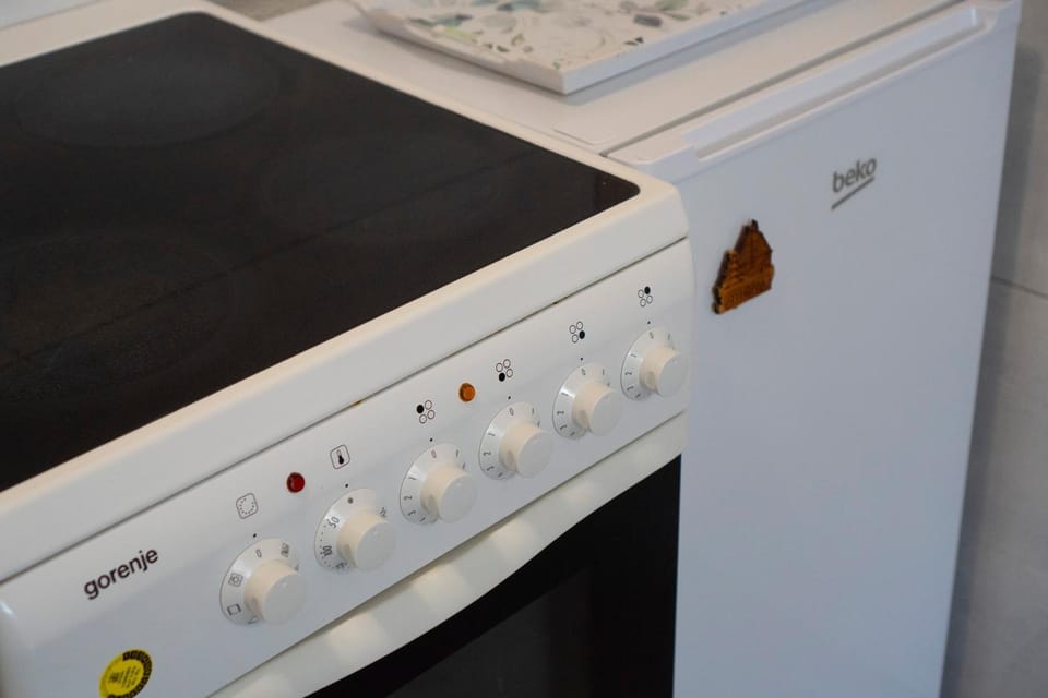 Kitchen or kitchenette, stove