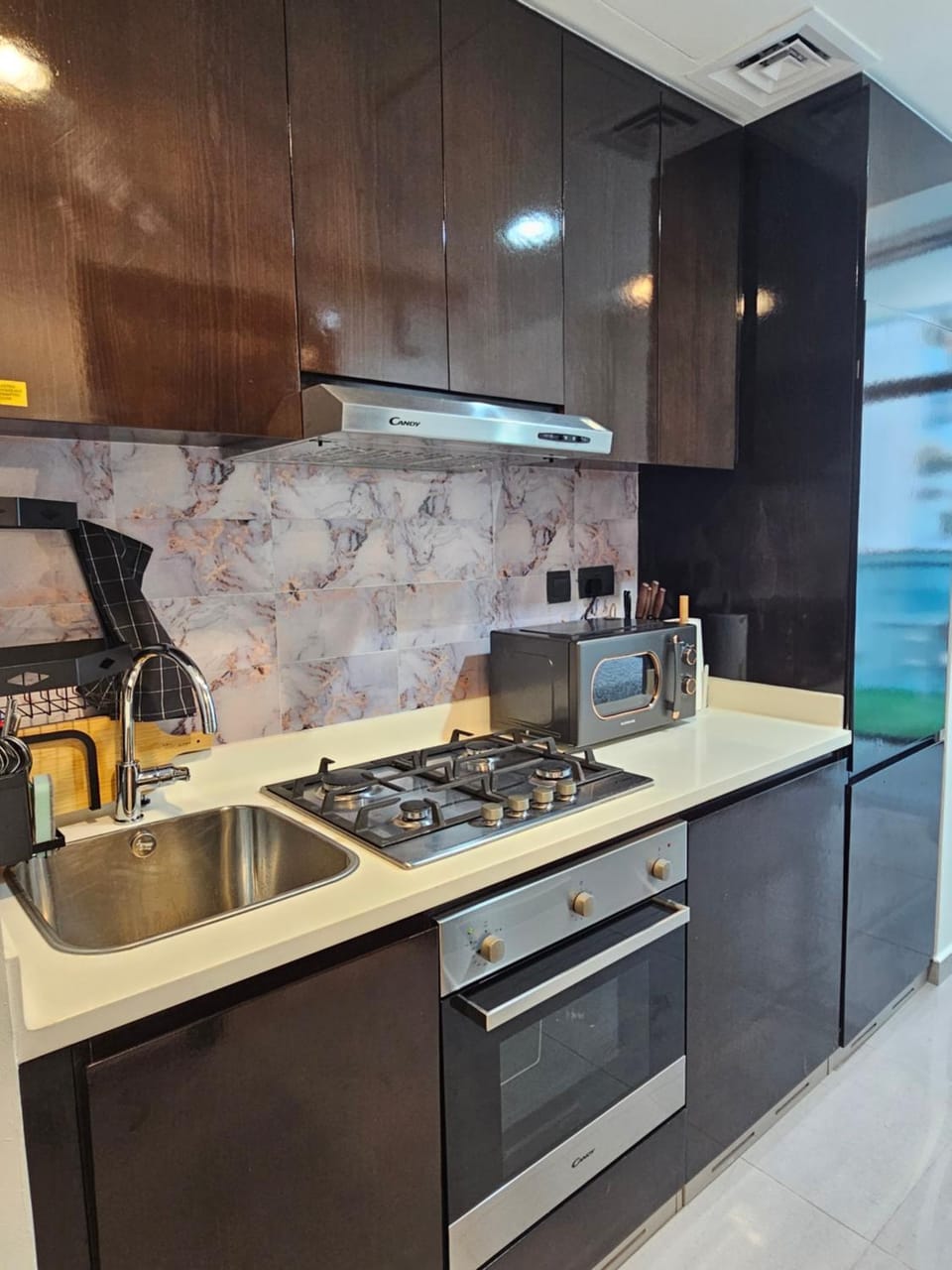 Kitchen or kitchenette, stove