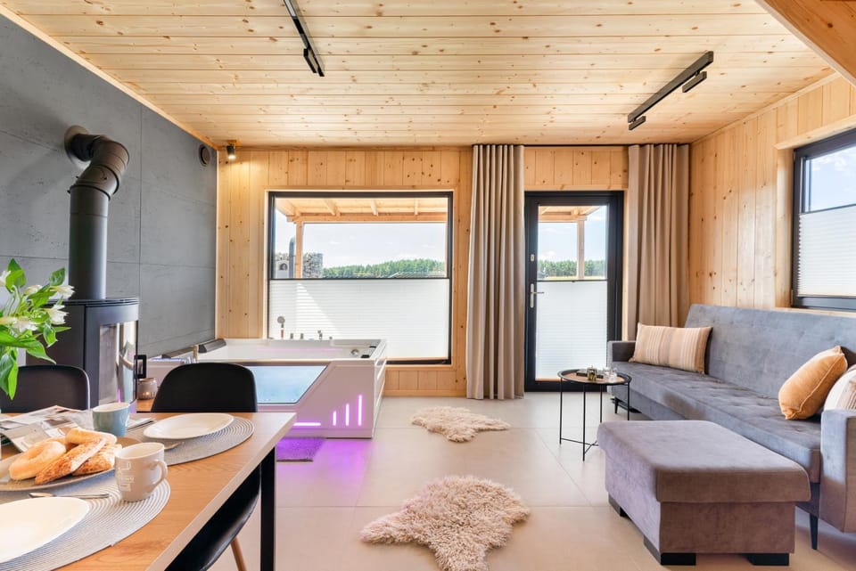 Hot Tub, View (from property/room), Living room, Seating area, Dining area, fireplace