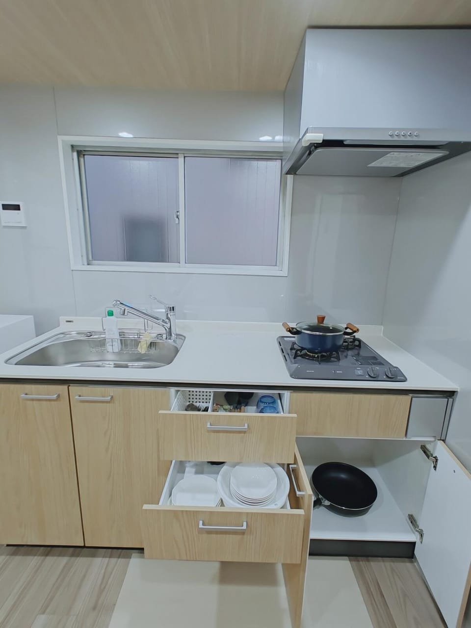 Kitchen or kitchenette, stove