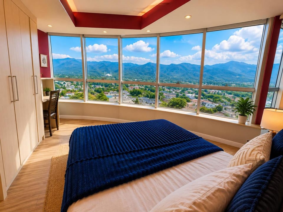 Bed, Natural landscape, Photo of the whole room, Bedroom, Mountain view