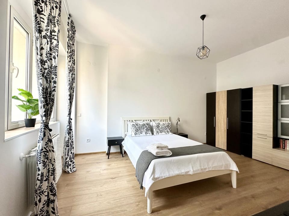 Bed, Photo of the whole room, Bedroom, towels, wardrobe
