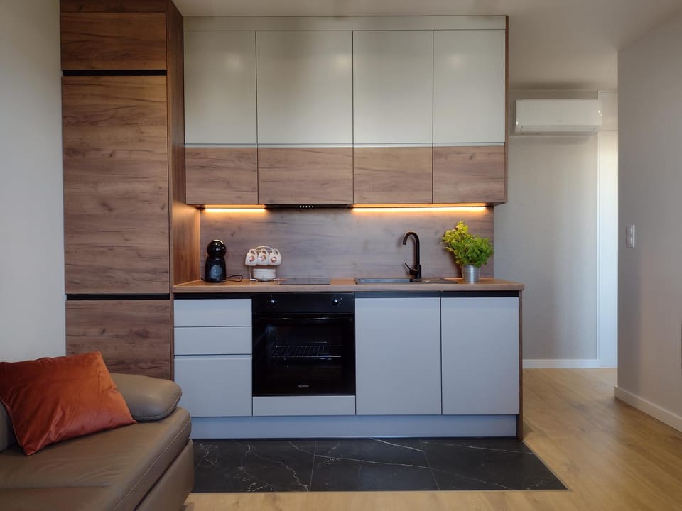 Kitchen or kitchenette, stove