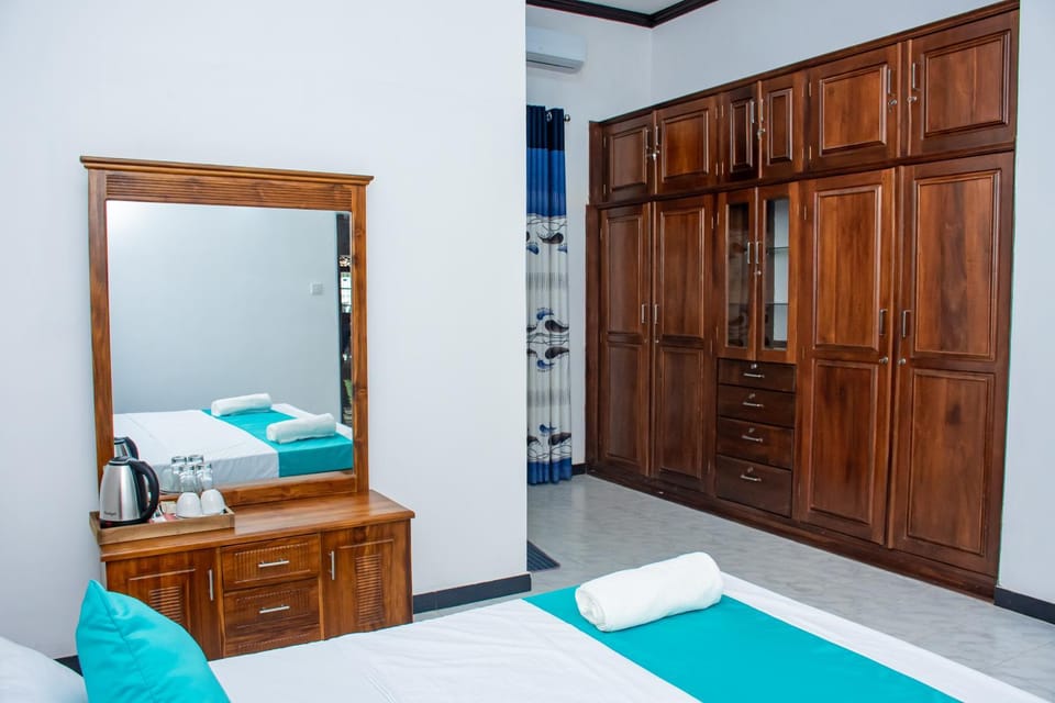 Bed, Photo of the whole room, Bedroom, hair dresser, towels, wardrobe