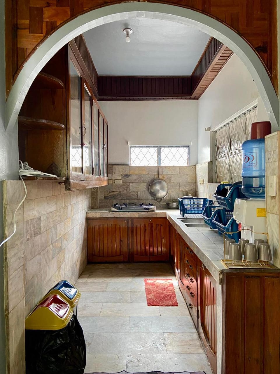 Kitchen or kitchenette, stove