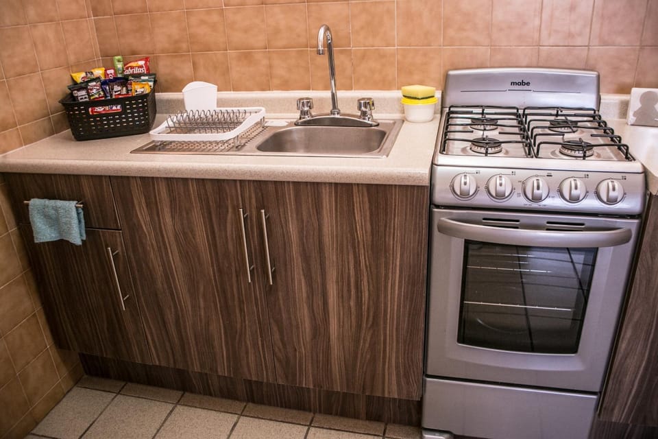 Kitchen or kitchenette, oven