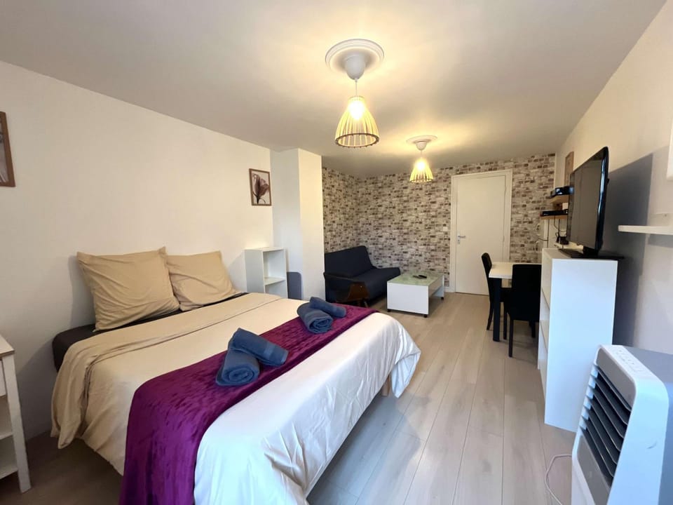 Bed, TV and multimedia, Living room, Photo of the whole room, Seating area, Bedroom, internet