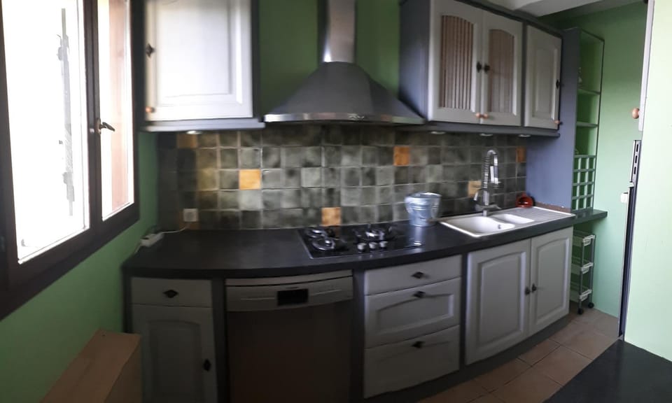 Kitchen or kitchenette, stove