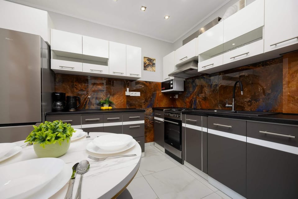 Kitchen or kitchenette, stove