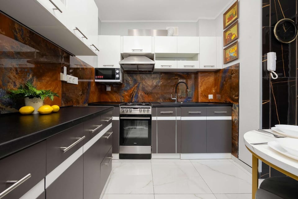 Kitchen or kitchenette, stove