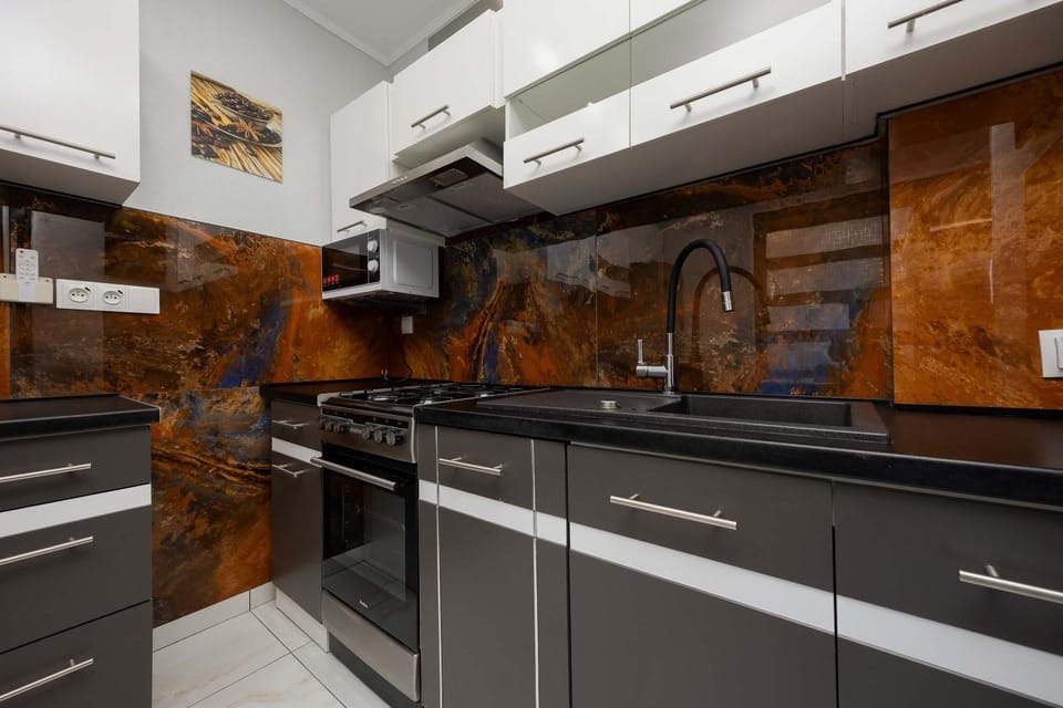 Kitchen or kitchenette, stove