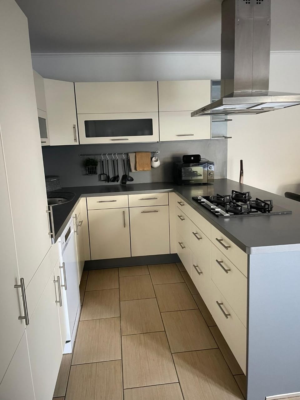 Kitchen or kitchenette, dishwasher, stove